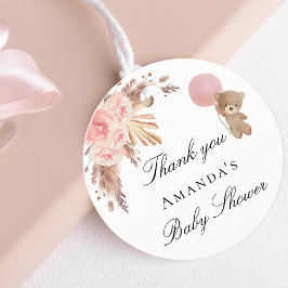 Baby Shower teddy Girl pampas-gräs tack. Gåvor Etiketter
