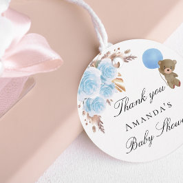 Baby Shower teddy pampas (blått tack) Gåvor Etiketter