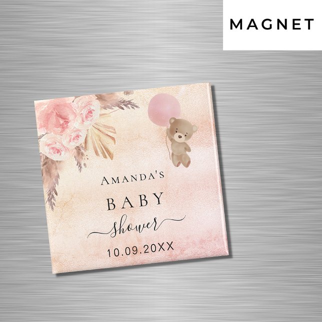 Baby shower teddy rosa pampasgräs save the date magnet (Skapare uppladdad)