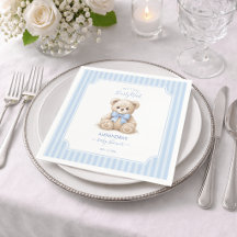Baby Shower Teddybjörn & Blå Ränder Björn Knappast