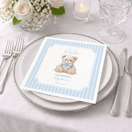 Baby Shower Teddybjörn & Blå Ränder Björn Knappast Pappersservett