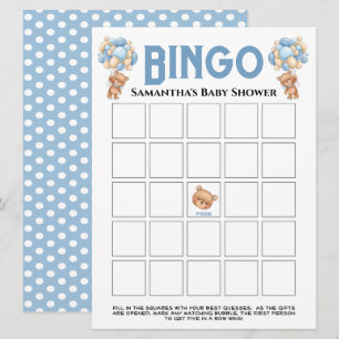Baby Shower Teddypojke Bubbly Blå Bingo Spel Inbjudningar