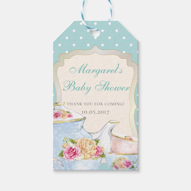 Baby Shower Tekalk Födelsedagsfest Tack Polka pric Presentetikett (Framsidan)