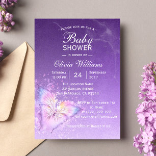 Baby Shower Templates för Cute Lila Butterfly Inbjudningar