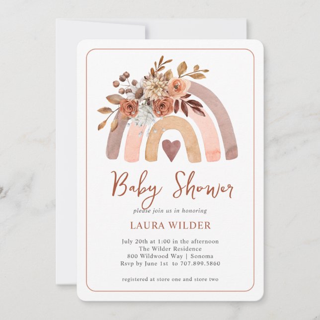 Baby Shower Terracotta Boho Watercolor Rainbow Inbjudningar (Framsida)