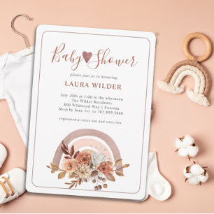 Baby Shower Terracotta Boho Watercolor Rainbow Inbjudningar