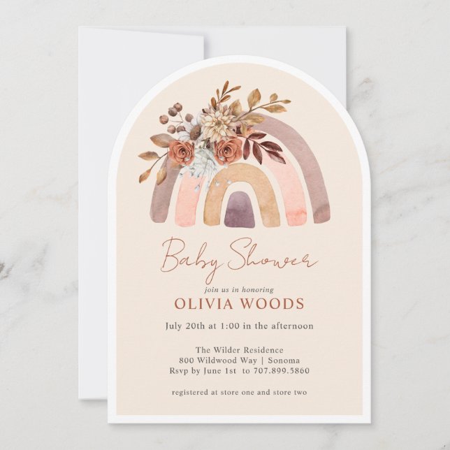 Baby Shower Terracotta Boho Watercolor Rainbow Inbjudningar (Framsida)