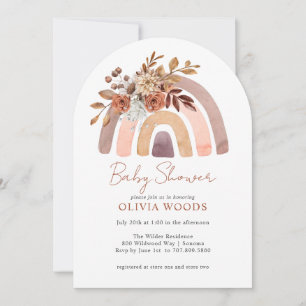 Baby Shower Terracotta Boho Watercolor Rainbow Inbjudningar