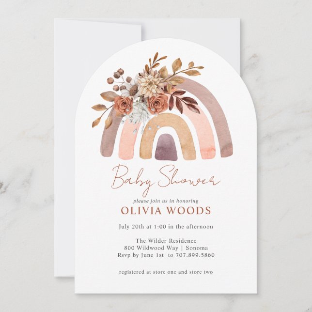 Baby Shower Terracotta Boho Watercolor Rainbow Inbjudningar (Framsida)