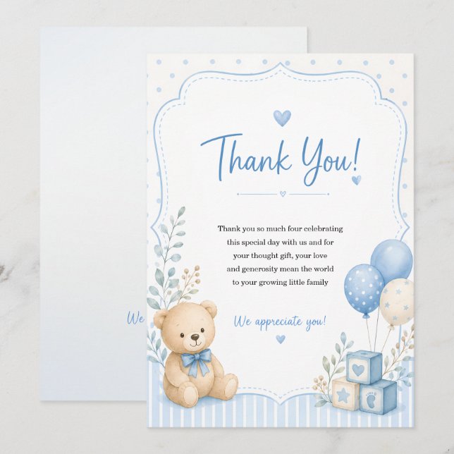 Baby shower thank you card tack kort (Fram/baksida)