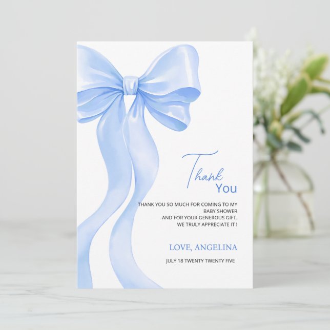 Baby Shower Thank You Cards with adorable bow. Tack Kort (Stående Fram)