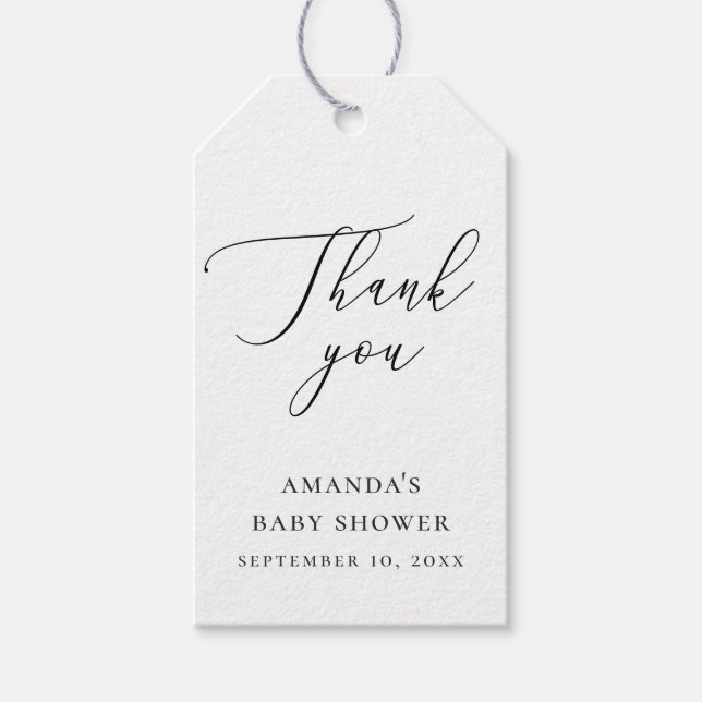 Baby Shower Thank You | Elegant Minimalist Script Presentetikett (Framsidan)