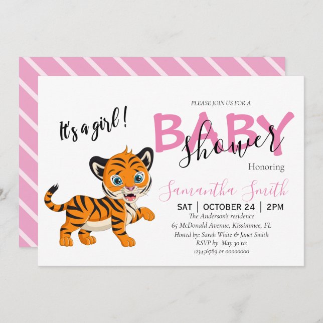 Baby Shower tiger Girl Meddelande (Fram/baksida)