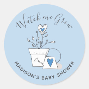 Baby Shower Titta på mig Växa Blått Hjärtväxt Runt Klistermärke