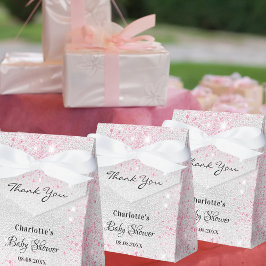 Baby Shower-tjejen silver rosa glitter tack. Presentaskar