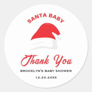 Baby Shower Tomte Babyskor Julhatt Könsneutral Runt Klistermärke