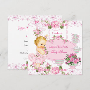 Baby Shower Trädgårdste-partaj Spets Rosa Blond Inbjudningar