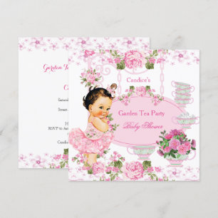 Baby Shower Trädgårdste-partaj Spets Rosa Brunett Inbjudningar