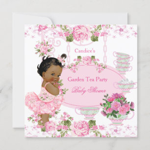 Baby Shower Trädgårdste-partaj Spets Rosa Etnisk Inbjudningar