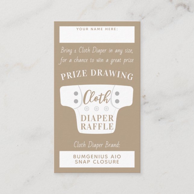 Baby Shower Trasa Diaper Raffle Biljett Taupe Tan Tilläggskort (Framsida)