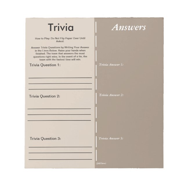 Baby Shower Trivia Party Game - Custom Questions Anteckningsblock (Framsida)