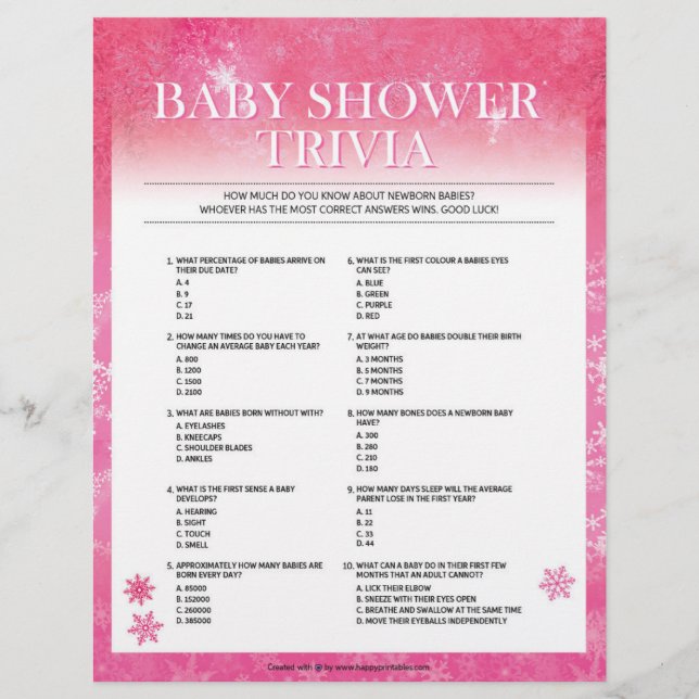 Baby Shower Trivia [Snowy Rosa] Brevhuvud (Framsida)