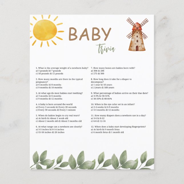 Baby Shower Trivialspel (Framsida)