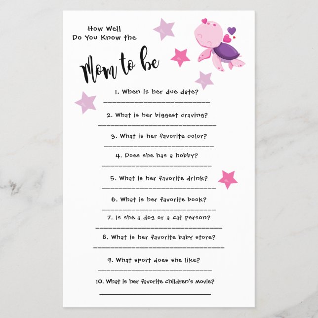 Baby Shower Turtle Hur bra du känner kortet Flygblad (Framsidan)