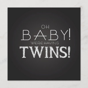 Baby Shower TVILLINGAR Grå kritboard Modern Klassi Inbjudningar