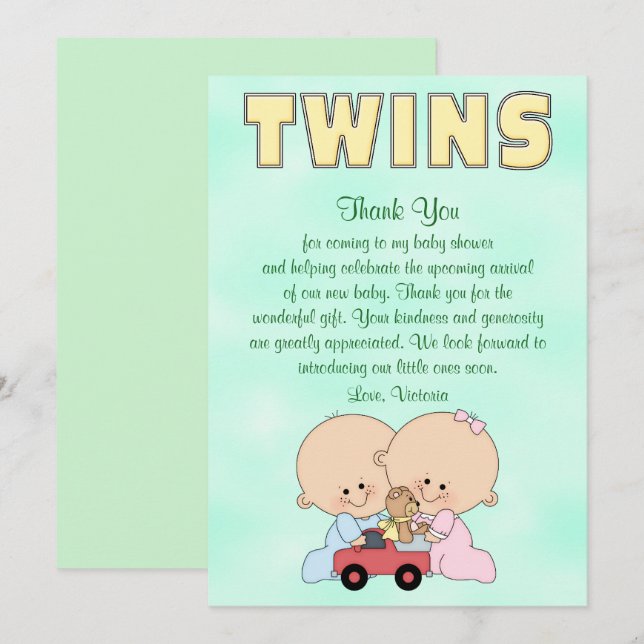 Baby Shower Twillingar Boy Girl Inbjudningar (Fram/baksida)