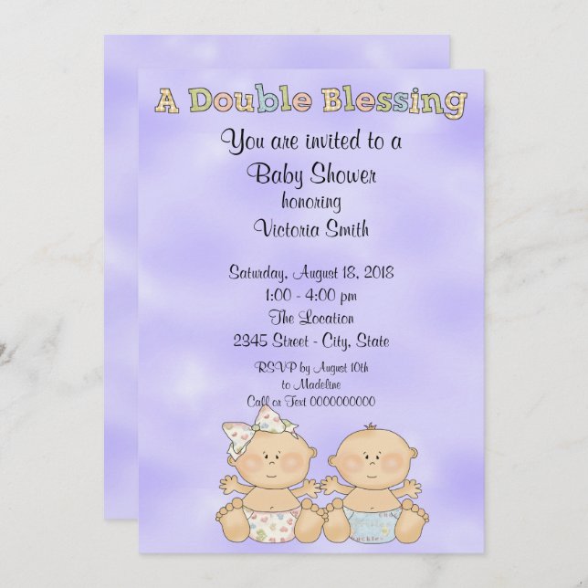 Baby Shower Twillingar Boy Girl Inbjudningar (Fram/baksida)