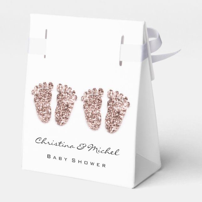 Baby Shower Twillingars Feet Glitter Ro White Girl Presentaskar (Baksidan Sidan)