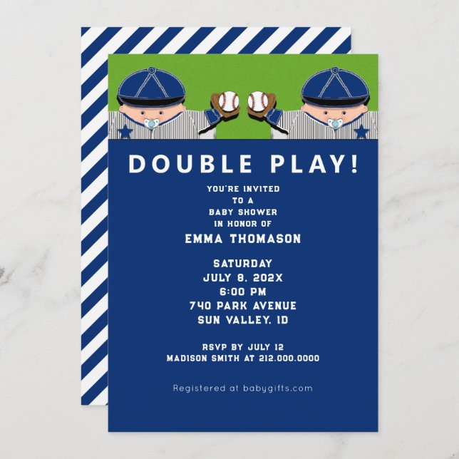 Baby Shower Twin Boys Baseball Inbjudningar (Fram/baksida)