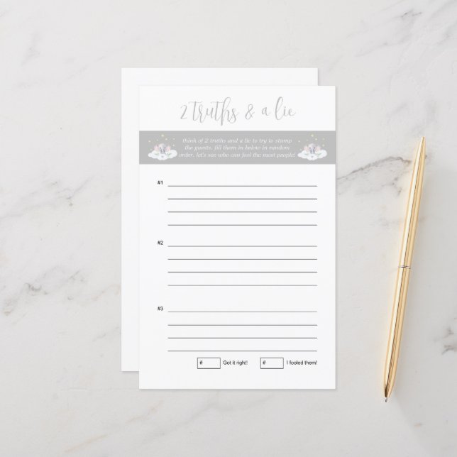 Baby Shower Two Truths and a Ljug Game Elephant (Fram/Back In Situ)