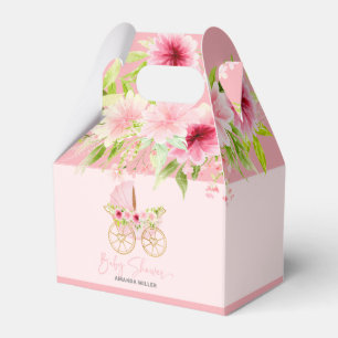 Baby Shower Typography Rosa Blommigt Barnvagn Presentaskar