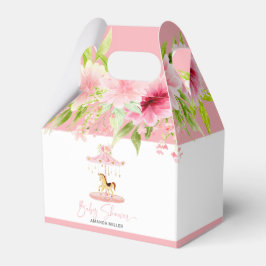 Baby Shower Typography Rosa Blommigt Pony Carousel Presentaskar