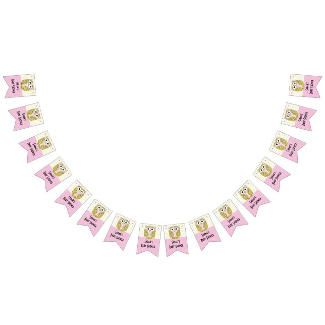 Baby Shower Uggla i Träd/Rosa, Svettskannern Vimplar (Alla)