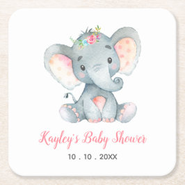 Baby Shower Underlägg (Elephant Rosa) Papper Kvadrat