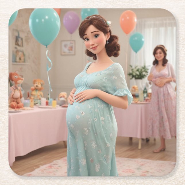 Baby Shower Underlägg Papper Kvadrat (Framsidan)