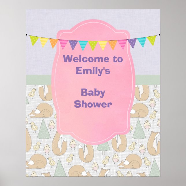 Baby Shower Välkommen med Woodland Creates Poster (Framsidan)
