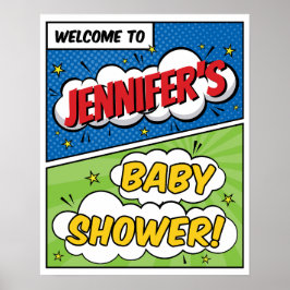 Baby Shower Välkommen Pojke Serietidnings Superhjä Poster