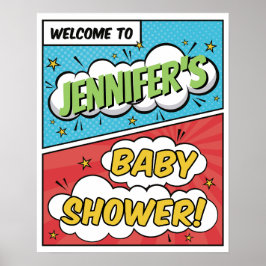 Baby Shower Välkommen Pojke Serietidnings Superhjä Poster