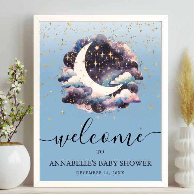 Baby Shower Välkomstskylt Över Månen Poster (Over The Moon Baby Shower Welcome Sign)
