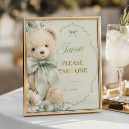 Baby Shower Välkomstskylt Sagegrön Nallebjörn Poster