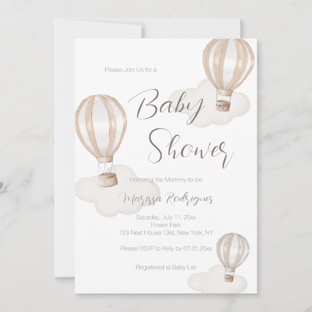 Baby Shower Varmluftsballonger Könsneutral Inbjudningar (Framsida)