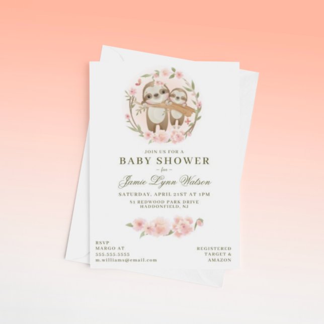 BABY SHOWER | Vattenfärg Baby Sloth & Parent Invi Inbjudningar (Skapare uppladdad)