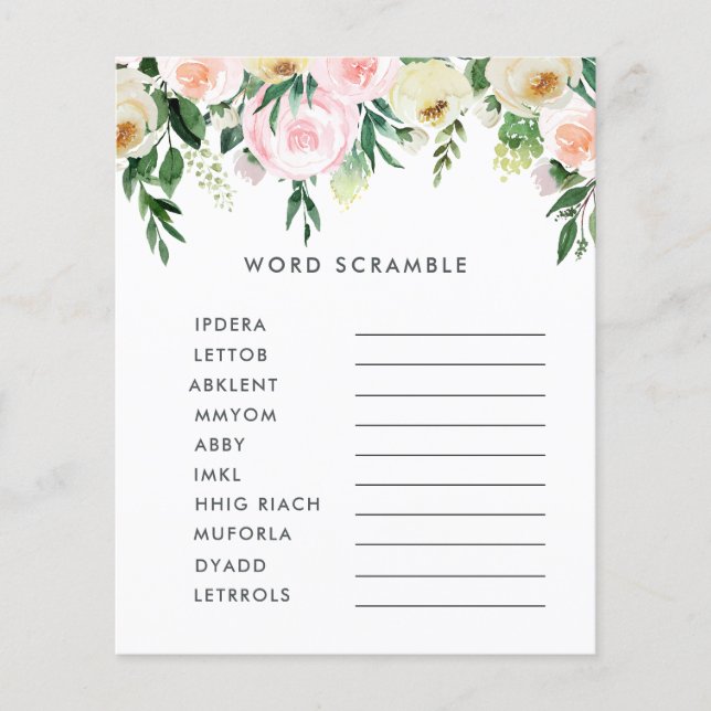 Baby shower vattenfärg blommig elegant spel (Framsida)