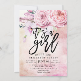 Baby Shower Vattenfärg Bohemer Blommor & Fjädrar Inbjudningar