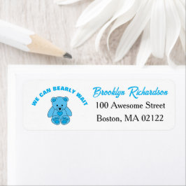Baby Shower Vi Kan Knappast Vänta Blå Teddybjörn Returadress Etikett