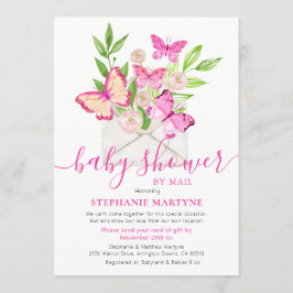 Baby Shower Via Post Fjäril Rosa Blommig Kuvert Inbjudningar